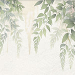 Tapet personalizat floral cu flori de wisteria in nuante delicate creand o cascada vizuala ce aduce un sentiment de liniste si armonie soft wisteria