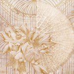 Tapet personalizat floral cu flori si frunze tropicale in tonuri aurii evocand un sentiment de oaza exotica si lux golden oasis