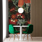 Tapet personalizat floral cu un model repetitiv de flori de ciulin in nuante de rosu oferind un design indraznet si artistic red thistle pattern