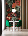 Tapet personalizat floral cu un model repetitiv de flori de ciulin in nuante de rosu oferind un design indraznet si artistic red thistle pattern