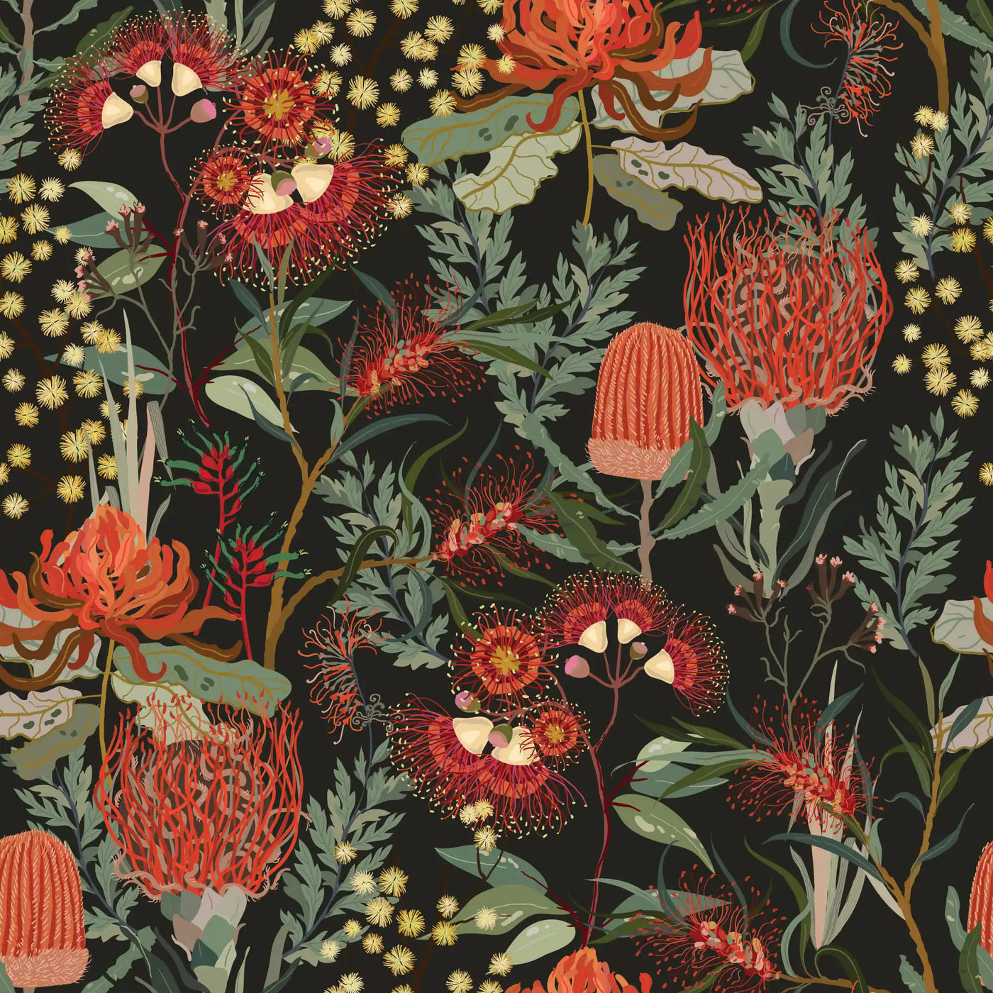 Tapet personalizat floral cu un model repetitiv de flori de ciulin in nuante de rosu oferind un design indraznet si artistic red thistle pattern