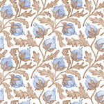 Tapet personalizat floral cu flori de bumbac in nuante delicate de albastru creand o atmosfera lejera si relaxanta blue cotton