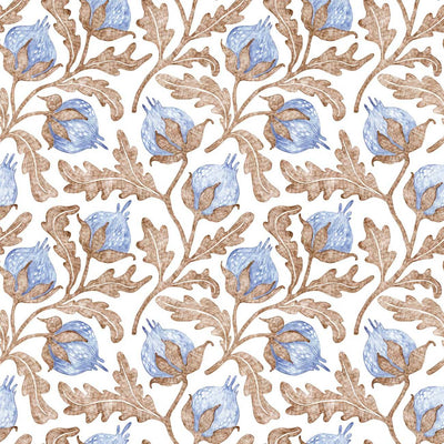 tapet personalizat floral cu flori de bumbac in nuante delicate de albastru creand o atmosfera lejera si relaxanta blue cotton