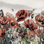 Tapet Personalizat Floral cu flori de mac si fluturi rosii - BUTTERFLY POPPIES