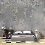 Tapet Personalizat Floral cu liane inflorite si fundal cu efect de plaster - FLOWER VINES