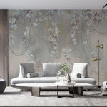 Tapet Personalizat Floral cu liane inflorite si fundal cu efect de plaster - FLOWER VINES