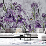 Tapet Personalizat Floral cu irisi mov pe un fundal cu efect de plaster - PURPLE IRISES