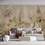 Tapet Personalizat Floral cu flori salbatice in fundal bej - LITTLE WILDFLOWERS BEIGE