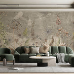 Tapet Personalizat Floralcu flori salbatice in fundal gri - LITTLE WILDFLOWERS GREY