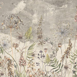Tapet Personalizat Floralcu flori salbatice in fundal gri - LITTLE WILDFLOWERS GREY