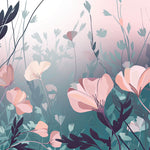 Tapet Personalizat Floral cu arta digitala florala in nuante de roz si albastru - SOFT MARINE PINK