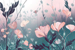 Tapet Personalizat Floral cu arta digitala florala in nuante de roz si albastru - SOFT MARINE PINK
