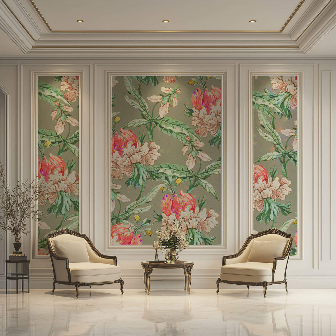 Tapet Personalizat Floral cu flori imperiale in nuante vibrante - VIBRANT CLASSY PATTERN