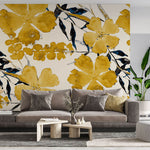 Tapet Personalizat Floral cu flori galbene si funze albastrui - YELLOW FLORAL PATTERN