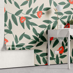 Tapet Personalizat Floral cu model floral in culori vibrante de verde si rosu - VIBRANT FLORAL PATTERN