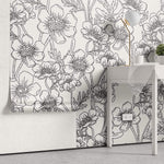 Tapet Personalizat Floral cu model floral in desen alb negru - FLORAL SKETCH BOOK