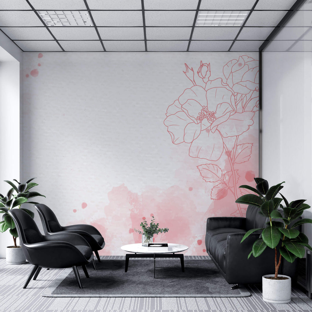 Tapet Personalizat Floral cu flori in pictura watercolor in nuante de roz - PINK WATERCOLOR PAPER
