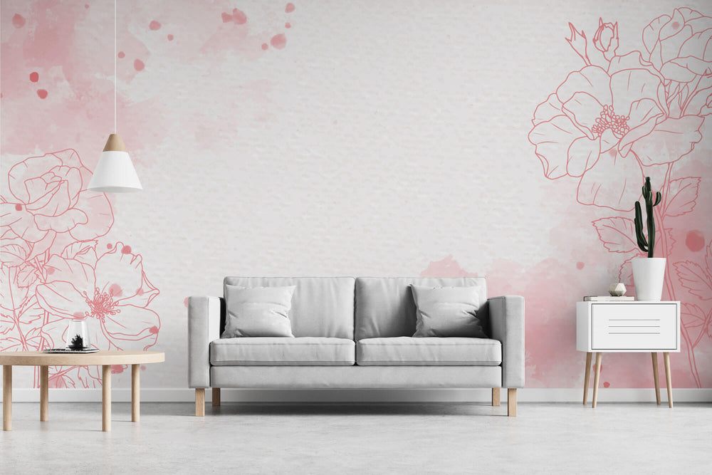 Tapet Personalizat Floral cu flori in pictura watercolor in nuante de roz - PINK WATERCOLOR PAPER