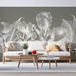 Tapet Personalizat Floral cu flori luminescente albe - LUMINESCENT FLOWERS