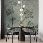 Tapet Personalizat Floral cu flori in fundal de plaster in nuante de verde - ABSTRACT FLOWER DESIGN
