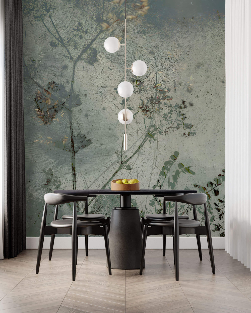 Tapet Personalizat Floral cu flori in fundal de plaster in nuante de verde - ABSTRACT FLOWER DESIGN