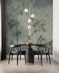 Tapet Personalizat Floral cu flori in fundal de plaster in nuante de verde - ABSTRACT FLOWER DESIGN