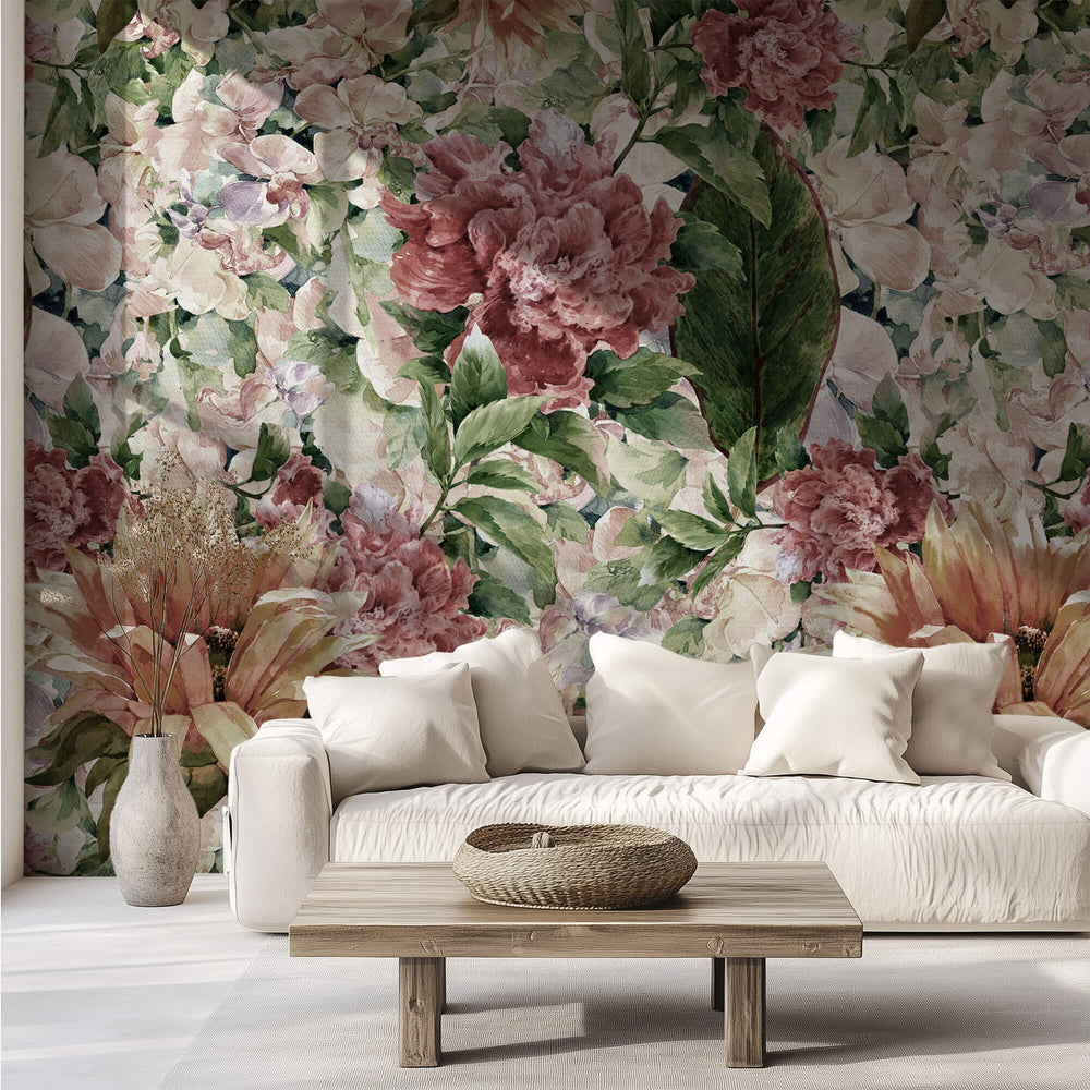 Tapet Personalizat Floral cu pictura florala si textura de hartie - WATERCOLOR FLORAL MURAL