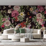 Tapet Personalizat Floral cu aranjamente florale pe un fundal maro inchis - TEXTURED FLOWER COLLAGE