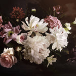 Fototapet Personalizat Floral cu aranjament floral si fluturi intr-un fundal maro inchis - FLORAL BROWN BOUQUET