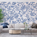 Tapet Personalizat Floral cu model floral albastru in stil olandez - DUTCH FLORAL PATTERN