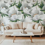 Tapet Personalizat Floral cu bujori albi infloriti - WHITE PEONY