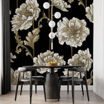 Tapet Personalizat Floral cu flori albe in stil elegant - BLACK & WHITE FLORAL PATTERN