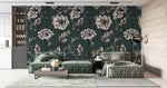 Tapet Personalizat Floral cu flori albe in stil elegant si fundal verde inchis - HAND-DRAWN ELEGANCE