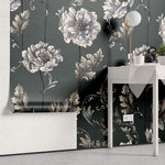 Tapet Personalizat Floral cu flori albe in stil elegant si fundal verde inchis - HAND-DRAWN ELEGANCE