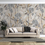 Tapet Personalizat Floral cu flori nude in nuante de gri si funal bej - SOFT NUDE FLOWERS