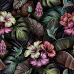 Tapet Personalizat Floral cu hibiscus inflorit multicolor si frunze verde inchis - TROPICAL HIBISCUS