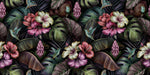 Tapet Personalizat Floral cu hibiscus inflorit multicolor si frunze verde inchis - TROPICAL HIBISCUS