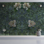 Tapet Personalizat Floral cu ilustratie florala in stil imperial cu fundal verde inchis - GRUNGE FLORAL DECOR