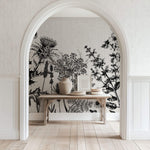 Tapet Personalizat Floral cu flori de camp desenate - MINIMALIST BLACK FLORAL