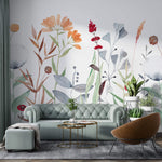Tapet Personalizat Floral cu flori fragile colorate in stil watercolor - SOFT WATERCOLOR PLANTS