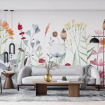 Tapet Personalizat Floral cu flori fragile colorate in stil watercolor - SOFT WATERCOLOR PLANTS