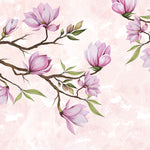 Tapet Personalizat Floral cu ramuri de magnolie mov si fundal roz texturat - MAGNOLIA BRANCH II