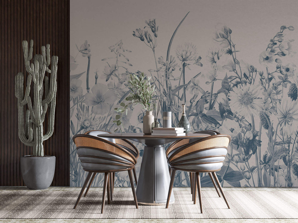 Tapet Personalizat Floral cu flori de camp in nuante albastrui - BLUE TINTED WILDFLOWERS