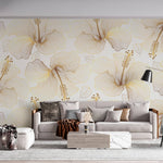 Tapet Personalizat Floral cu flori de hibiscus aurii - GOLDEN HIBISCUS