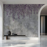 Tapet Personalizat Floral cu flori curgatoare mov pe un perete de ciment gri - CONCRETE LILA FLOWERS