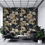 Tapet Personalizat Floral cu cranii si flori intr-un stil vintage - FLORAL SKULL