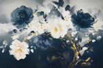 Tapet Personalizat Floral cu pictura florala in nuante de crem si albastru regal - BLUE PAPER FLOWERS