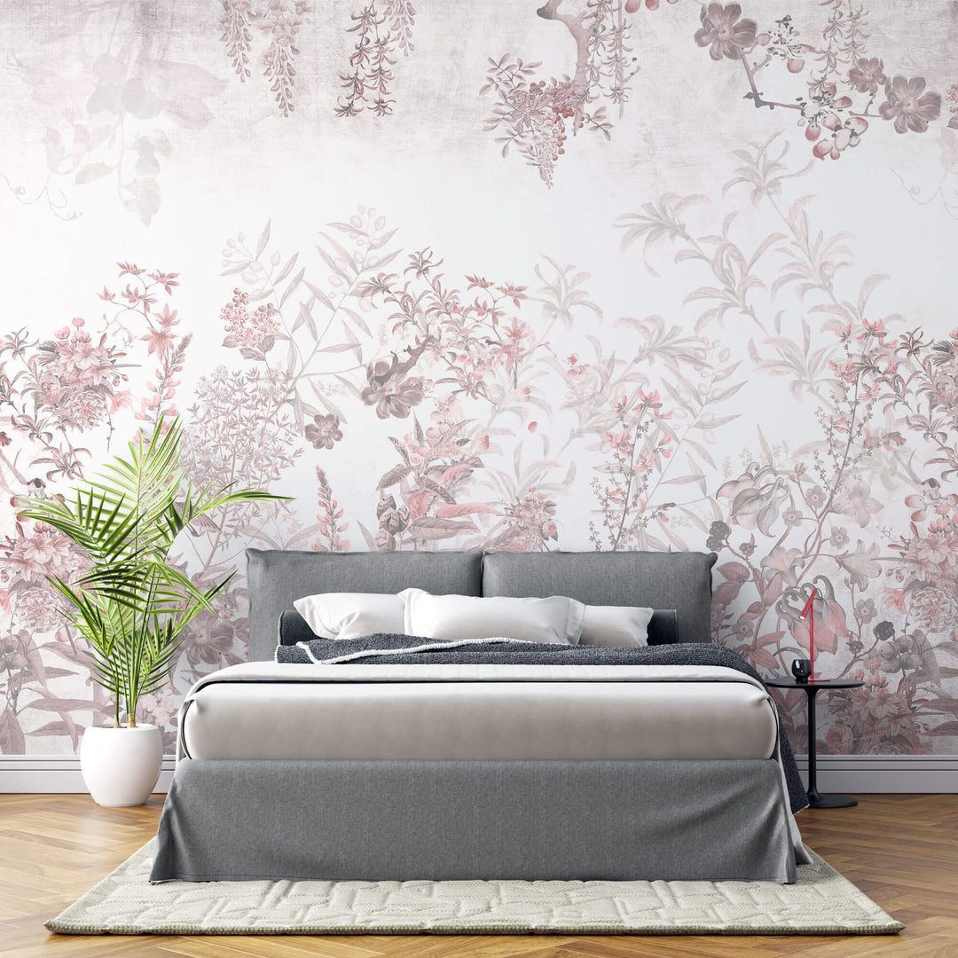 Tapet Personalizat Floral cu peisaj floral in nuante de roz - WINTER PINK FLOWERS