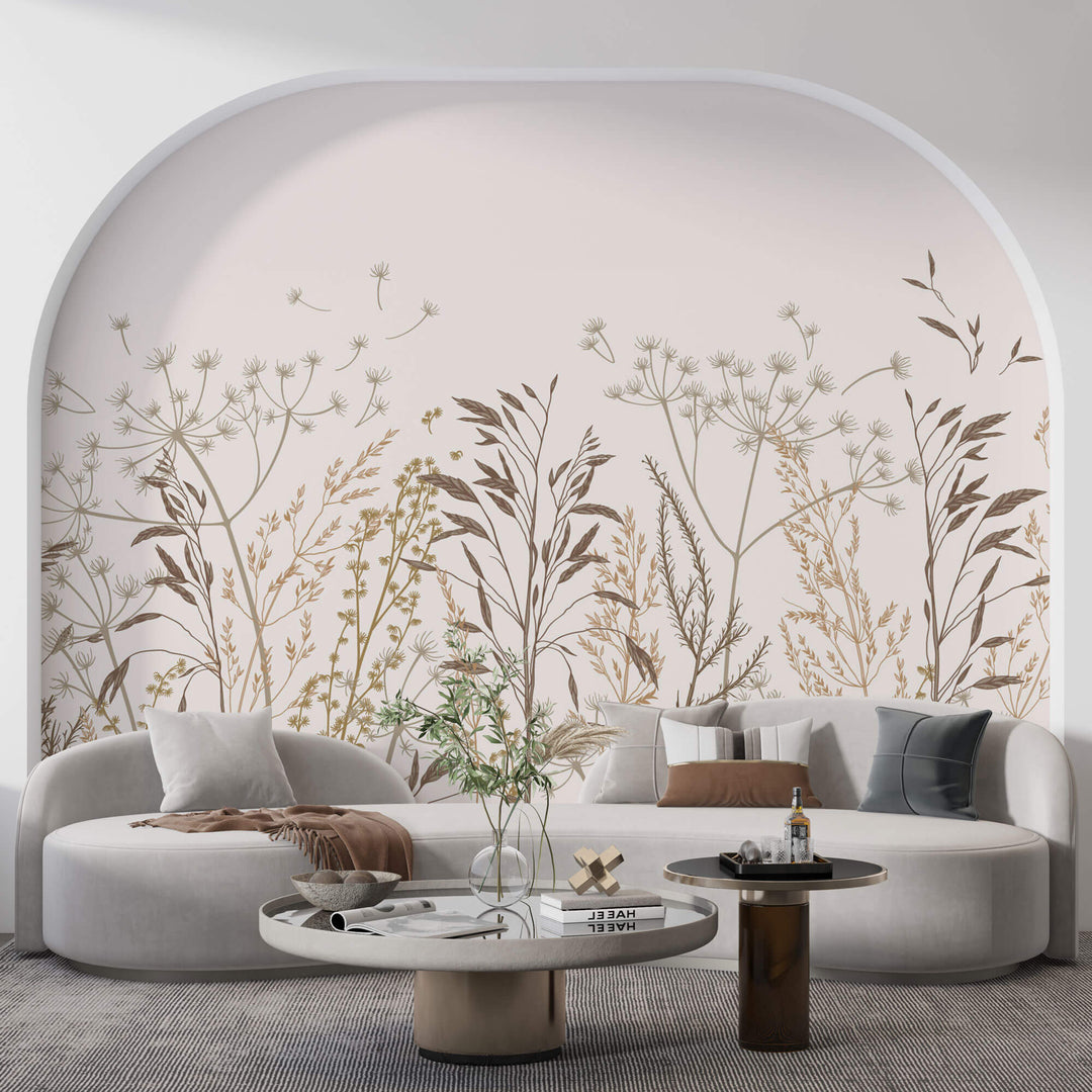 Tapet Personalizat Floral cu plante tomnatice in nuante de crem - FLORAL ILLUSTRATION