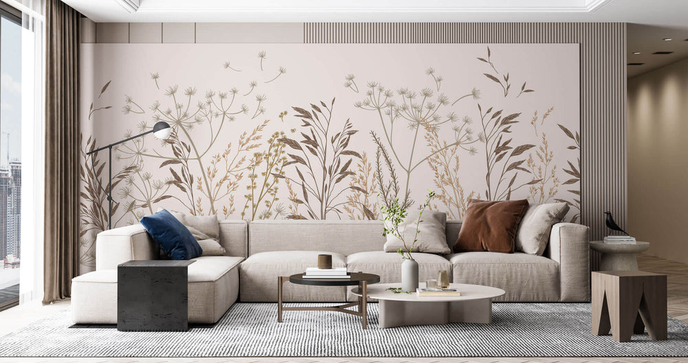 Tapet Personalizat Floral cu plante tomnatice in nuante de crem - FLORAL ILLUSTRATION